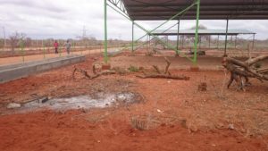 Goat and sheep quarantine pen under construction. 